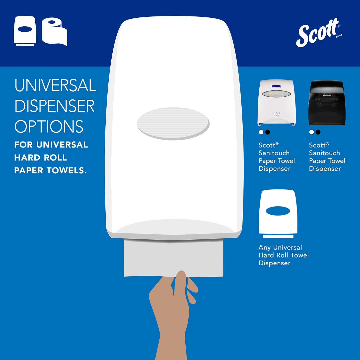 Scott Professional Essential Universal High-Capacity Hard Roll Paper Towels, Bulk (01005), Hardwound 1.5" Core, Absorbency Pockets, White (6 Rolls at 1,000' Each, 6,000'/Case)
