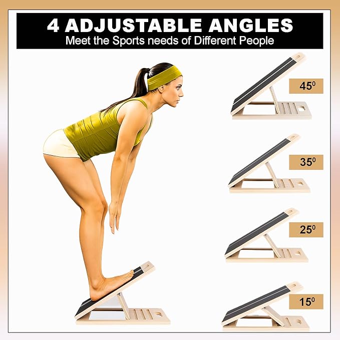 UKRFIT Adjustable Wooden Slant Board – Foldable, Non-Slip Calf Stretch & Balance Trainer with 5 Resistance Bands, Height-Adjustable Incline Board for Home Gym, Supports up to 110 kg