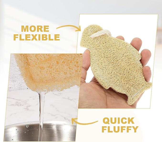 uxcell 6 Pcs Natural Loofah Kitchen Sponge, 5.3''x3.1'' Loofah Sponge for Dishes Reusable Non-Scratch Loofah Sponges for Kitchen, Bathroom & Household Cleaning, Natural