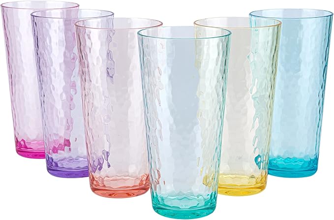 KX-WARE 26-ounce Acrylic Highball Glasses Plastic Tumbler Larger Drinking Glasses, set of 6 Multicolor