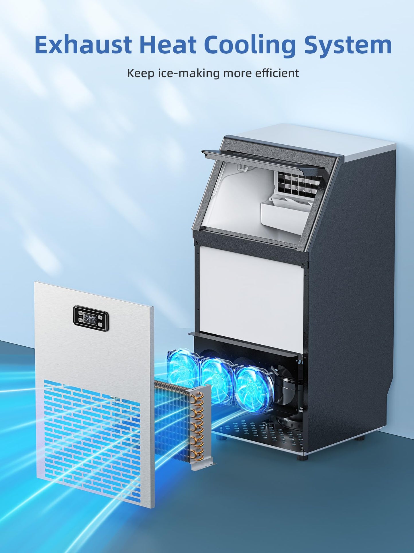 Commercial Ice Maker Machine, 100lbs/24H 45 Cube Ice/Cycle Stainless Steel Under Counter ice Machine with 33lbs Ice Storage Capacity, Freestanding Ice Maker for Restaurant, Bars, Home and Offices