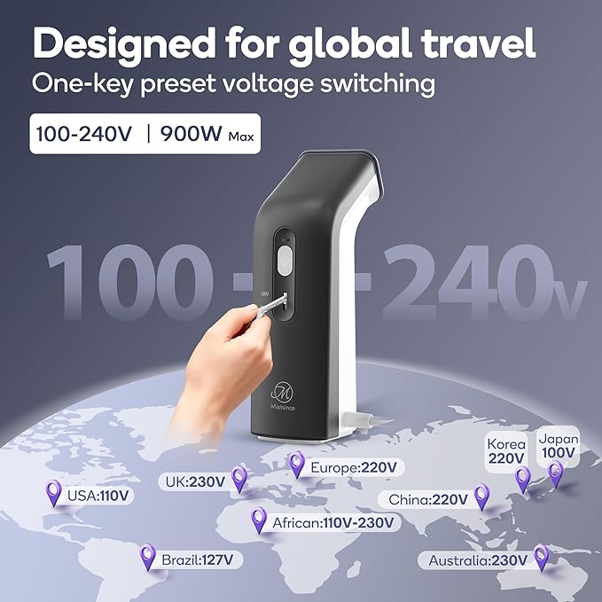 Travel steamer for clothes,100V-240V for global traveling,book-size integrated design,compack steamer & iron 2 In 1 for clothes mini 1.2lbs,small clothes steamer handheld for home,office(Panda colors)