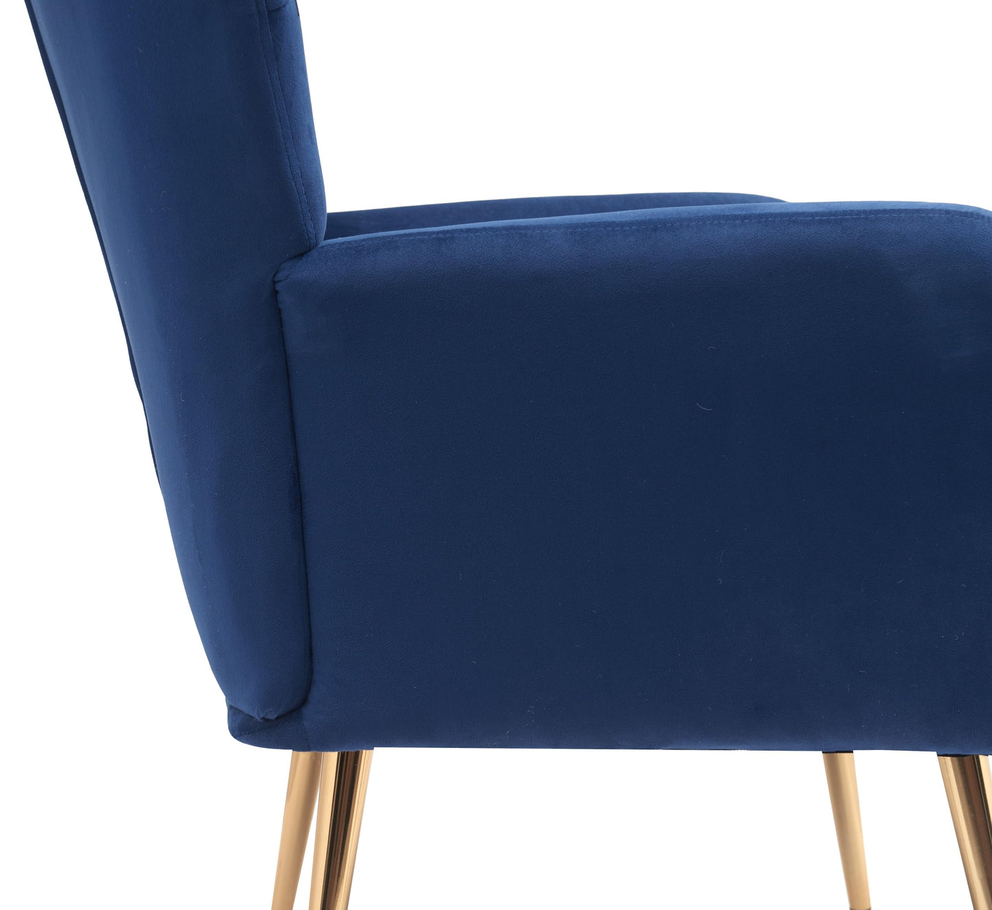 Container Furniture Direct Modern Chic Mid-Century Velvet Accent Armchair for Living Room, Bedroom, or Home Office, Button-Tufted Wingback Design with Gold Flared Legs, Navy Blue