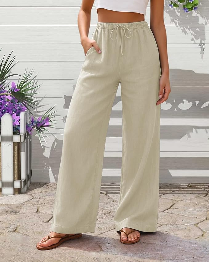 Women's Wide Leg Pants Casual Loose Lightweight Drawstring Trouser