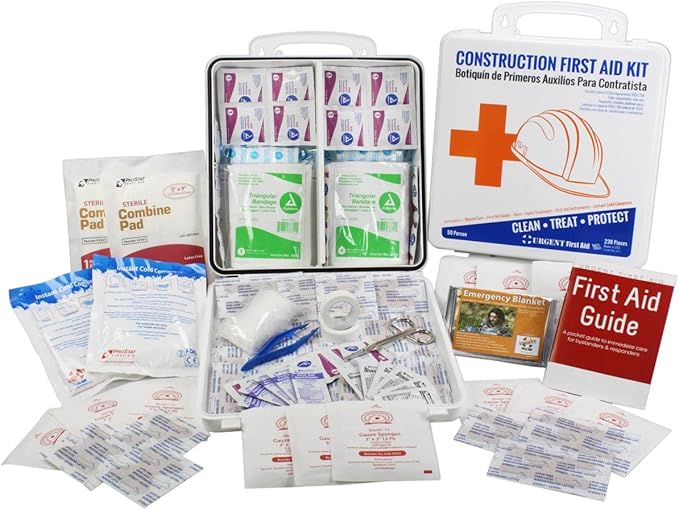 OSHA Contractors First Aid Kit for Job Sites up to 50 People by Urgent First Aid™ | 238 Pieces in Gasketed Plastic Case to...