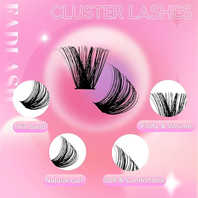 Lash Clusters Fluffy 60D+80D 10-18mm Mixed Tray Thick Eyelash Clusters C Curl Individual Lashes 259pcs Eyelash Extension Clusters Wispy Soft DIY Lash Extensions (60D+80D-0.07-C,10-18mm)