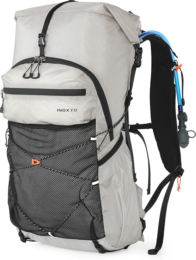 IX INOXTO Hiking Backpack for Men and Women, 30L Waterproof Camping Backpack with 3L Water Bladder and Rain Cover (Light g...