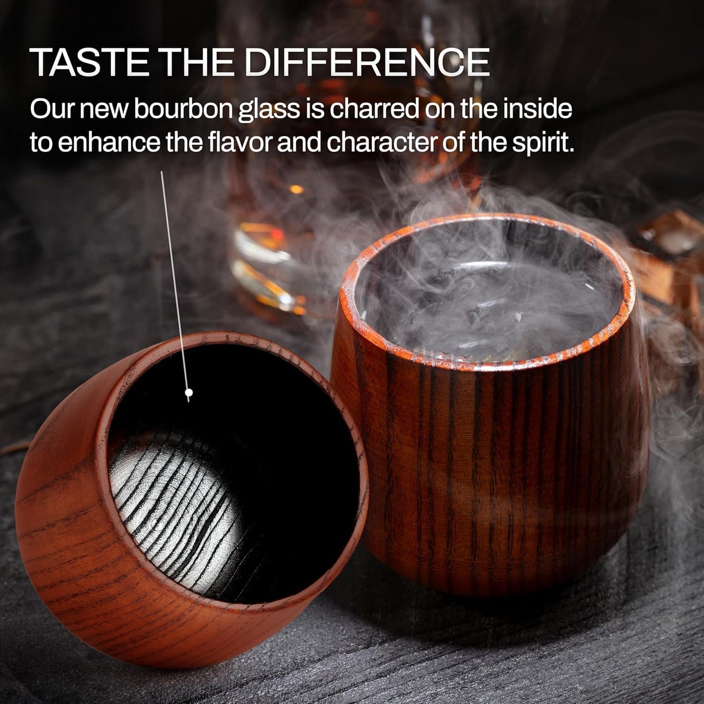 The Original Charred Wooden Bourbon Drinking Glass Bourbon Gifts for Men | Whiskey Glasses For Dad | Great Whiskey Gifts for Men Who Have Everything | Perfect Presents For Boyfriend or Dad (2 Pack)