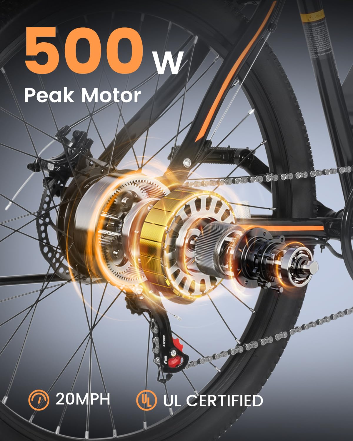 zonveer Electric Bike for Adults with 26'' Peak 500W Brushless Motor Ebike, 20MPH 40Miles Commuting Electric Mountain Bike with 360Wh Removable Battery, 7-Speed, 3 Level Assist