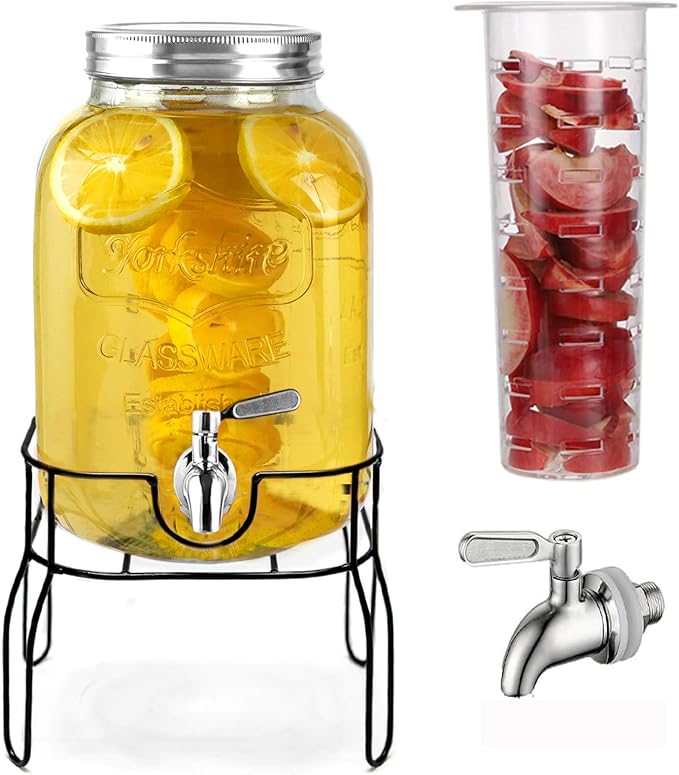 2 Gallon Drink Dispensers for Parties with18/8 Stainless Steel Spigot and Stand, Juice Jug Beverage Dispensers Glass Water...