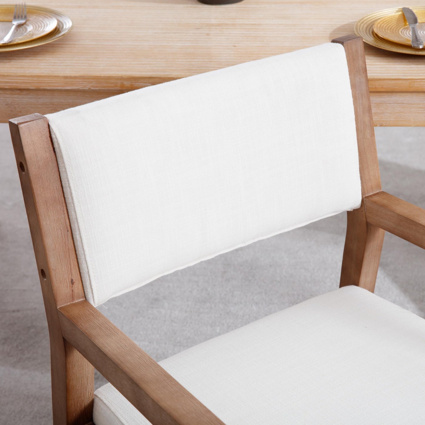 BESTANO Modern Wood Dining Chairs Set of 2 Linen Fabric Upholstered Armchair Accent Chairs Side Chairs Comfy Kitchen Chair with Wooden Legs, Beige