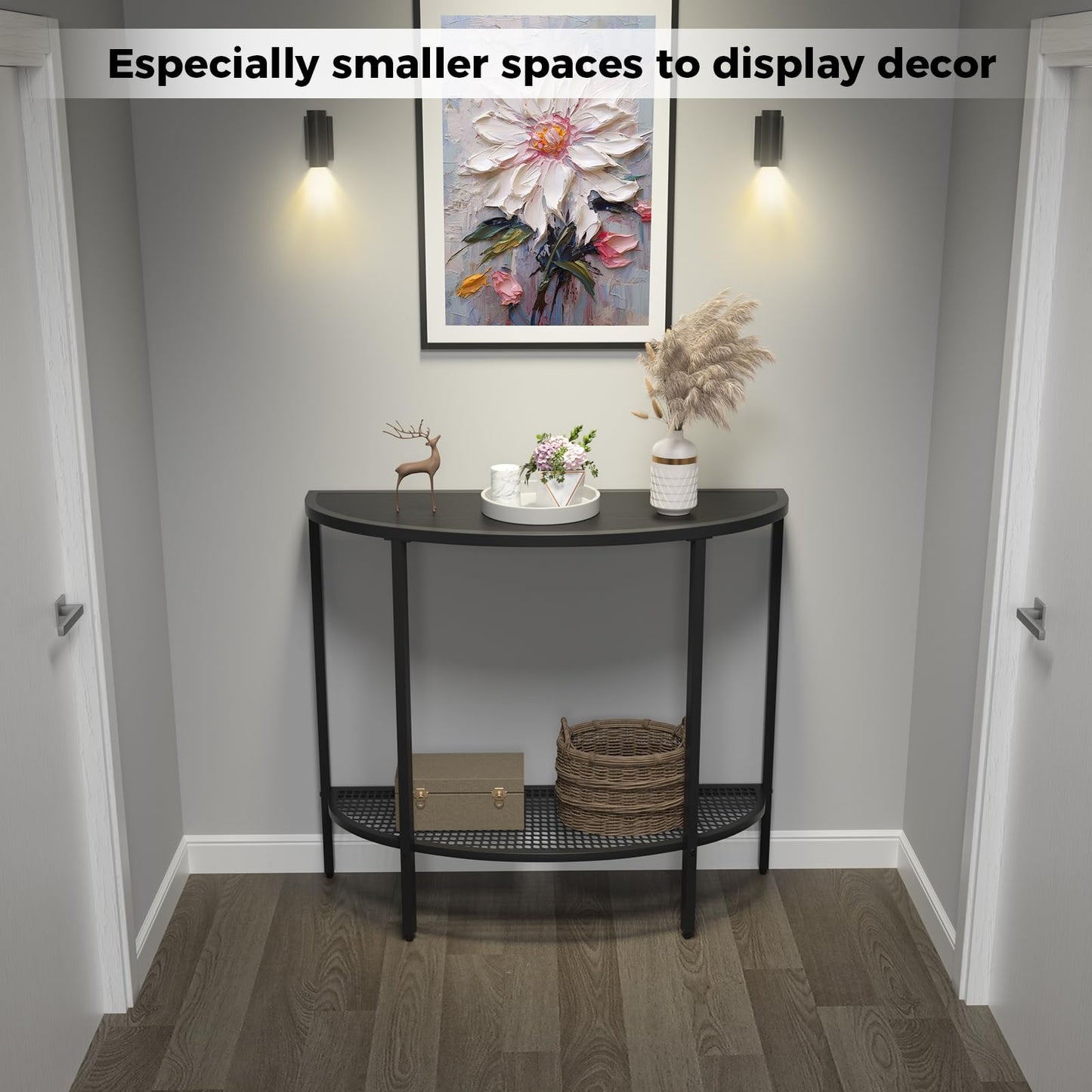 SAYGOER Black Half Moon Console Table 2 Tier Narrow Entryway Table with Storage Modern Couch Table Small Entry Way Tables, Easy Assembly, All Black