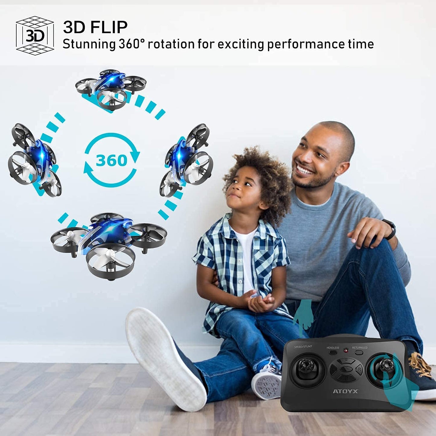 ATOYX Mini Drone for Kids & Beginners, Indoor Portable Hand Operated/RC Nano Helicopter Quadcopter with Auto Hovering, Headless Mode & Remote Control, Children's Day Gift for Boys and Girls -Blue