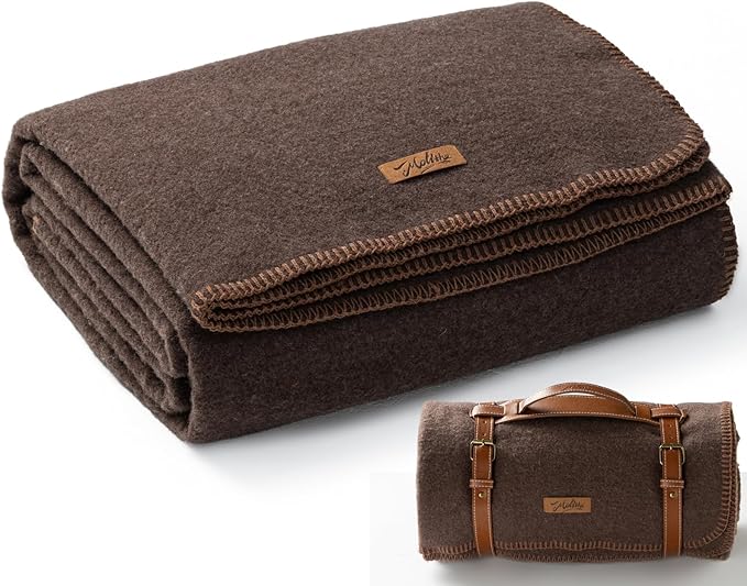 Molithe 100% Wool Blanket, 62" x 86", Warm, Thick, Washable, Military Wool Blanket, Great for Camping, Outdoors, Sporting ...
