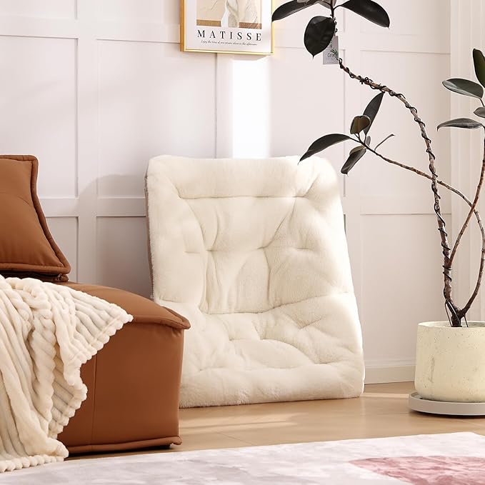 Givjoy Comfy Folded Chair with Ottoman, Oversized Folding Faux Fur Chair Soft Furry Lounge Lazy Chair with Metal Frame Moon Chair Accent Chair for Bedroom, Living Room, Dorm Rooms