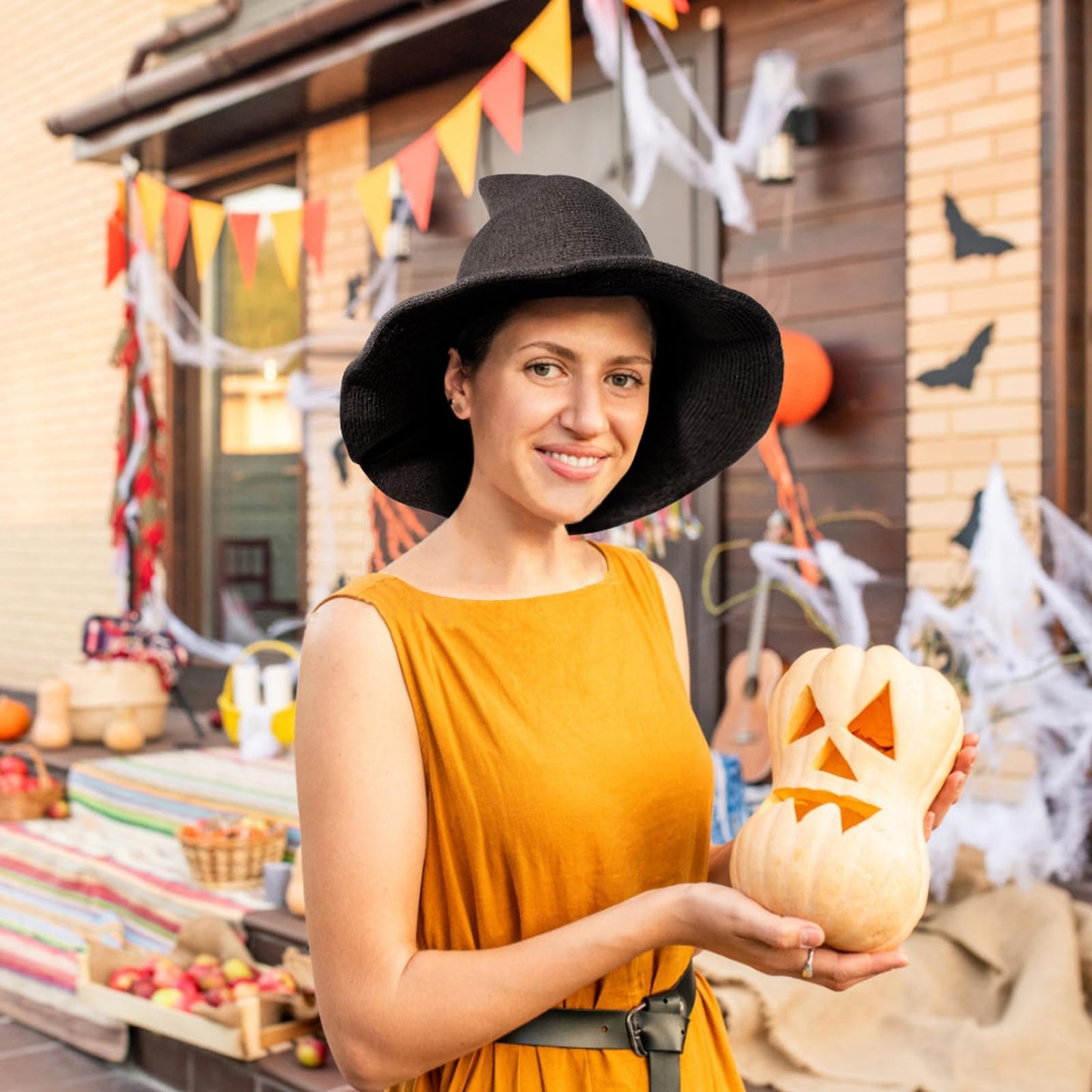 Leuceiy Halloween Witch Hat for Women Wide Brim Foldable Halloween Wool Hats for Party Cosplay Costume Accessory