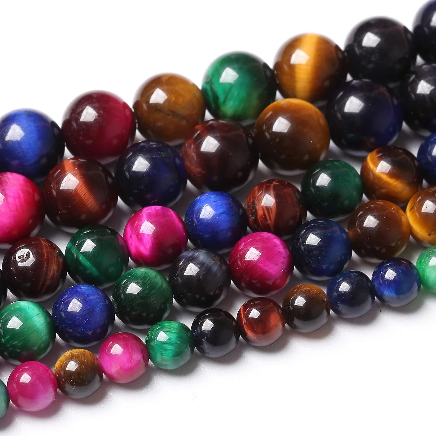 180pcs 4mm AAA Natural Colorful Tiger Eye Stone Beads Gemstone Round Spacer Loose Beads for Jewelry Making DIY Bracelet Necklace 32" 2 Strands