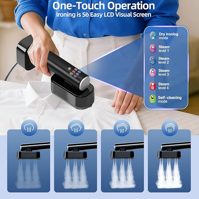 Travel Steamer for Clothes, Portable Steamer＆Iron 2 In 1,15s Heat Up,LED Touch Display with 6 Modes,35Mins Runtime &190ml Lager Tank,Stands on Desk,Garment Steamer for Travel and Home 𝟏𝟏𝟎𝐕