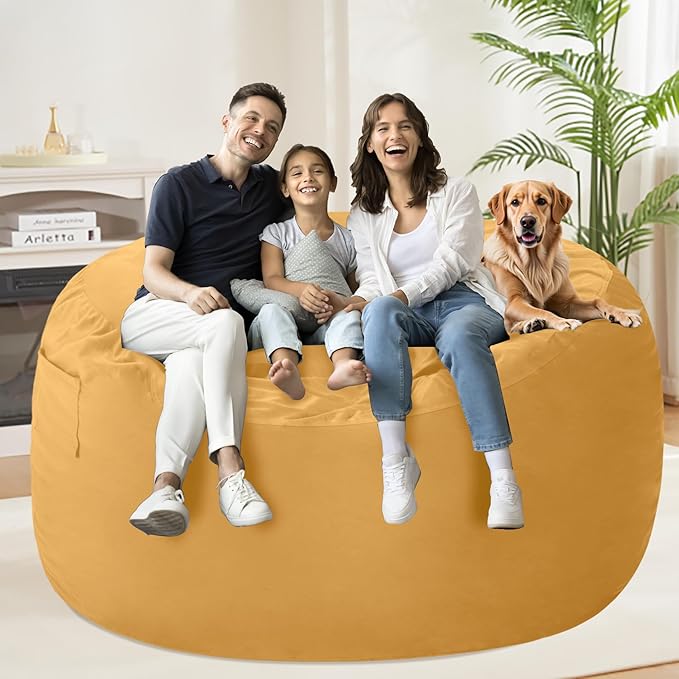 HABUTWAY Bean Bag Chair: Giant 5' Memory Foam Furniture Bean Bag Chairs for Adults with Microfiber Cover 5Ft(Mustard)