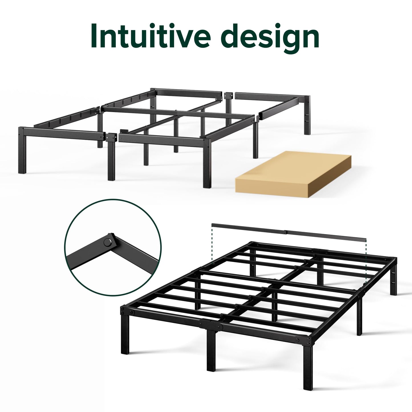 ZINUS 14 Inch Elias Metal Platform Bed Frame, Steel Support, No Box Spring Needed, Easy Assembly, Queen