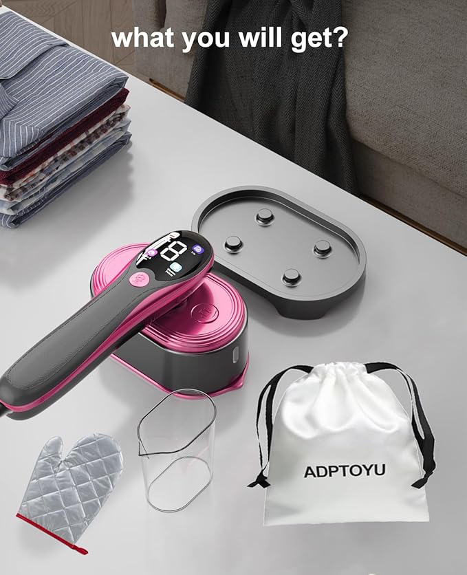 2-in-1 Steamer & Iron for Clothes, Portable Handheld Garment Steamer with LED Display, Large Ceramic Panel Travel Clothes Steamer Iron, 10s Fast Heat-Up All-Fabric Remove Wrinkle (Purple)