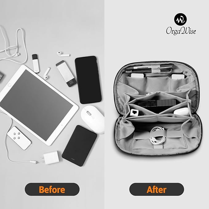 OrgaWise Electronics Organizer, Electronic Accessories Bag Travel Cable Organizer Three-Layer for iPad Mini, Kindle, Hard Drives, Cables, Chargers