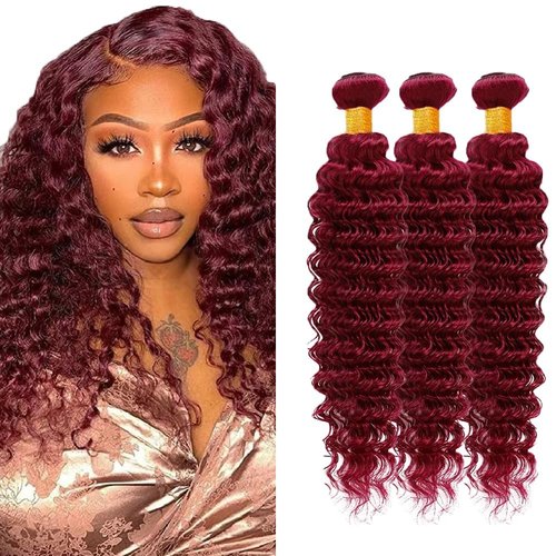 Giginger Bundles Human Hair Burgundy 99J Deep Wave Human Hair Bundles 20 22 24 inch Wine Red Unprocessed Quick Weave Soft Sewn In Hair Extensions for Black Women