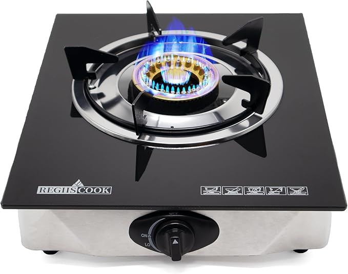 RegiisCook Single Burner Propane Gas Cooktop,Camping Portable LPG Gas Stove, Auto Ignition Tempered Glass Countertop with ...