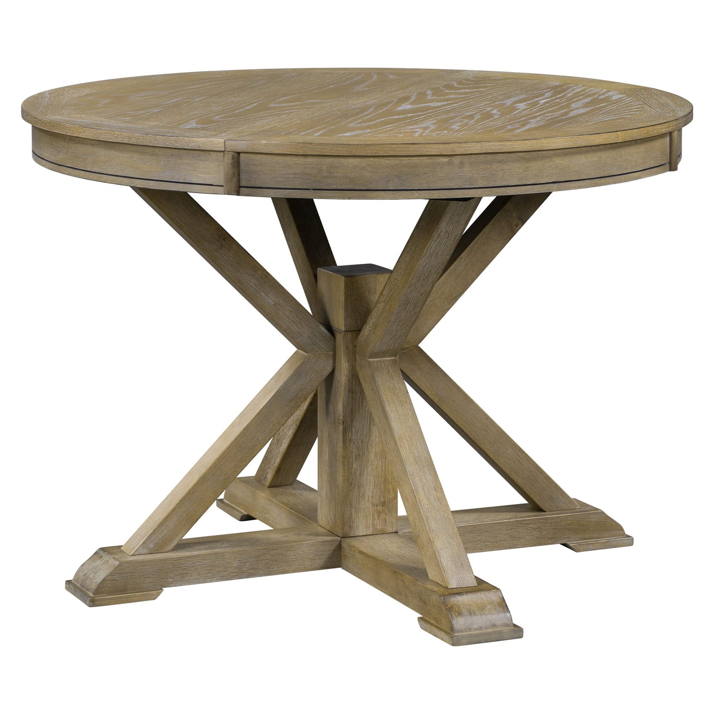 GDFStudio 42"-54" Farmhouse Extendable Dining Table for 4-6 with 12" Butterfly Leaf Round-to-Oval Top Cross-Base Legs, Kitchen & Dining Room Table, 300 lb Capacity, Space-Saving, Natural Wood Wash