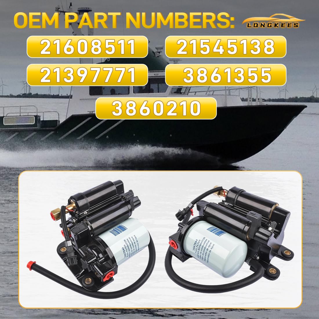 Electric Fuel Pump Assembly FIT for Volvo Penta 4.3 5.0 5.7 GXi Gi OSi Marine Engines, Replace 21608511 3861355 3860210, High & Low Pressure EFI Fuel Pump
