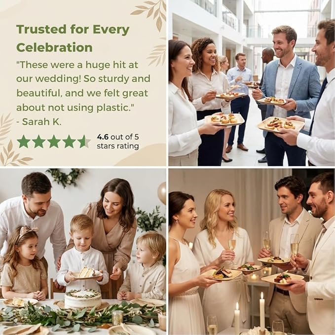 Koala love Palm Leaf Plate Bamboo Paper Plates Disposable 10 Inch & 7 Inch Bulk Party Pack Eco Compostable Biodegradable Wooden Plate Best Alternative To Plastic Paper Plates (50 pc)