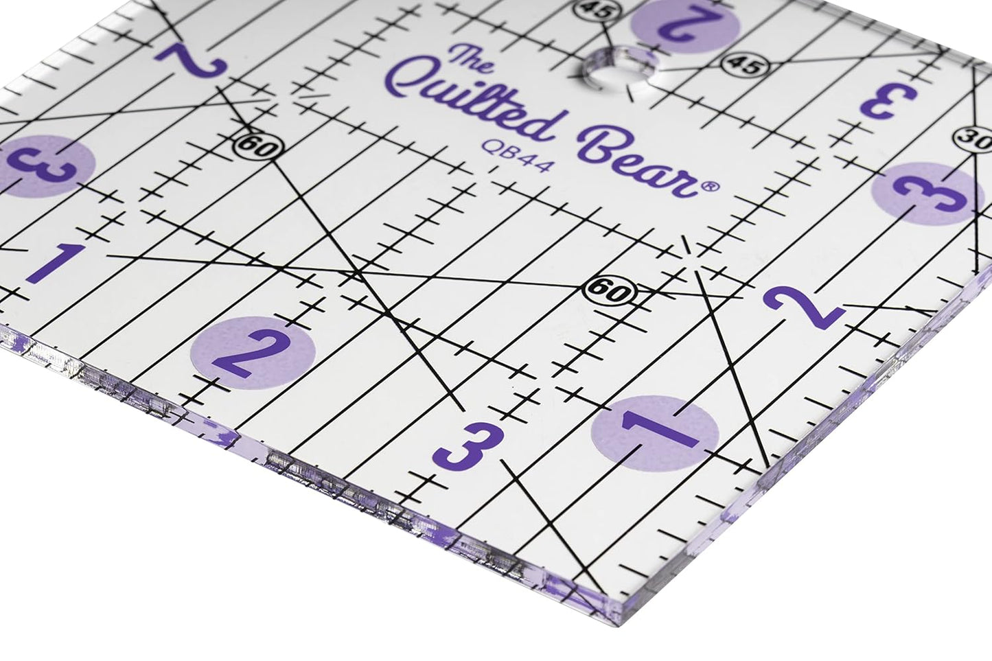 The Quilted Bear Quilting Rulers - Transparent Acrylic Non Slip Quilting, Patchwork & Sewing Ruler with Clear Black Lines & 30, 45 & 60 Degree Angles for Perfect Accuracy & Precision (4" x 4")