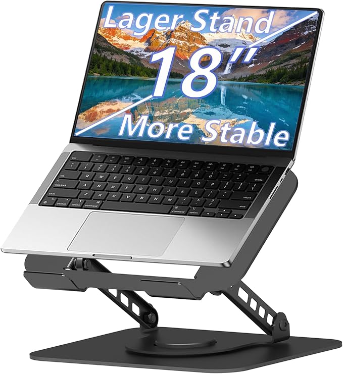 TAPMEI Adjustable Laptop Stand, 360 Rotating Computer Riser, Stable Base Stand Holder for MacBook Pro/Air Notebook up to 18 Inches, Black