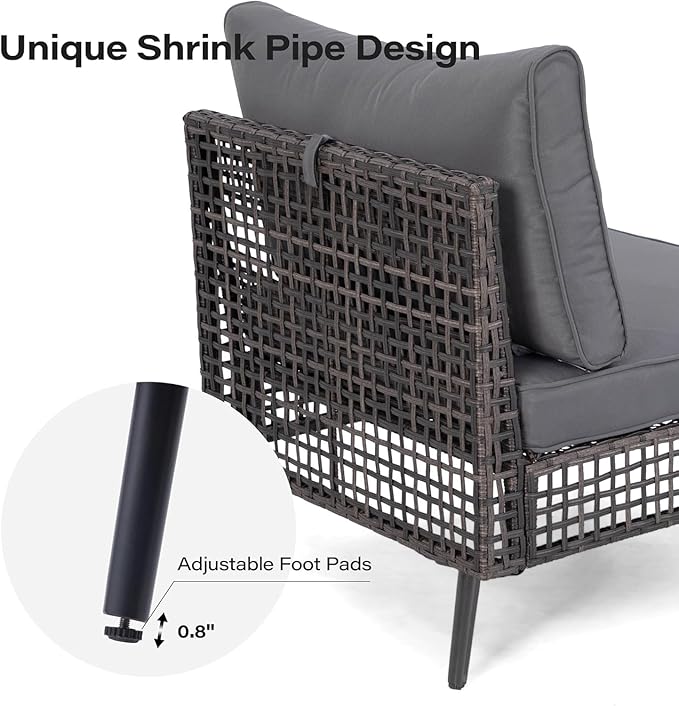 LAUSAINT HOME 2 Pieces Outdoor Sectional Sofa Set, All-Weather PE Wicker Rattan Patio Conversation Set with Thick Cushions & Coffee Table, Patio Furniture Set for Garden, Backyard, Porch (Grey)
