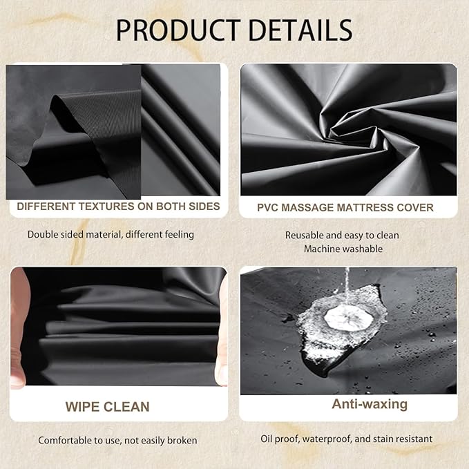 Massage Table Sheet, 87 x 51" PVC Reusable Wax Mat Pad Waterproof Massage Bed Cover Sheet (1Pcs Black)