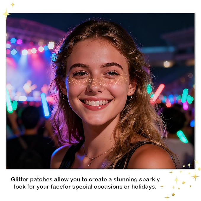 Artlunar 12Pcs Christmas Gold Sparkle Makeup Patches - Body Glitter Stickers for Face and Body, Perfect for Festivals and Parties (Gold),Christmas Makeup Gifts for Women and Girl.