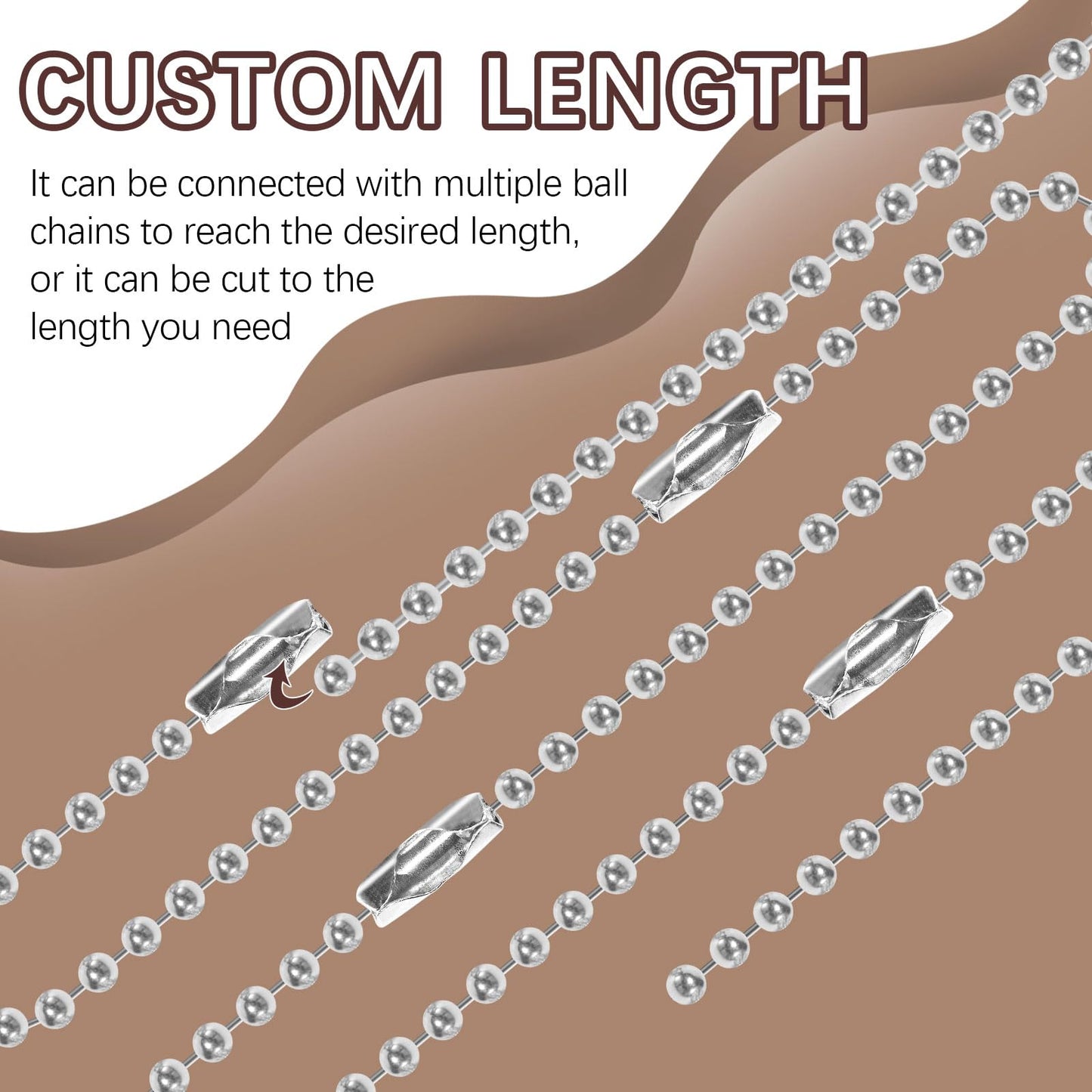 300 pcs 3.9 in Ball Chains Keychain Tag Keychain Ball Chain Bulk,Beaded Chain Connector Chains for Keychains,Dog tag Chain Key Chain Links,Silver Nickel Plated Metal 2.4mm Ball Bead Chains