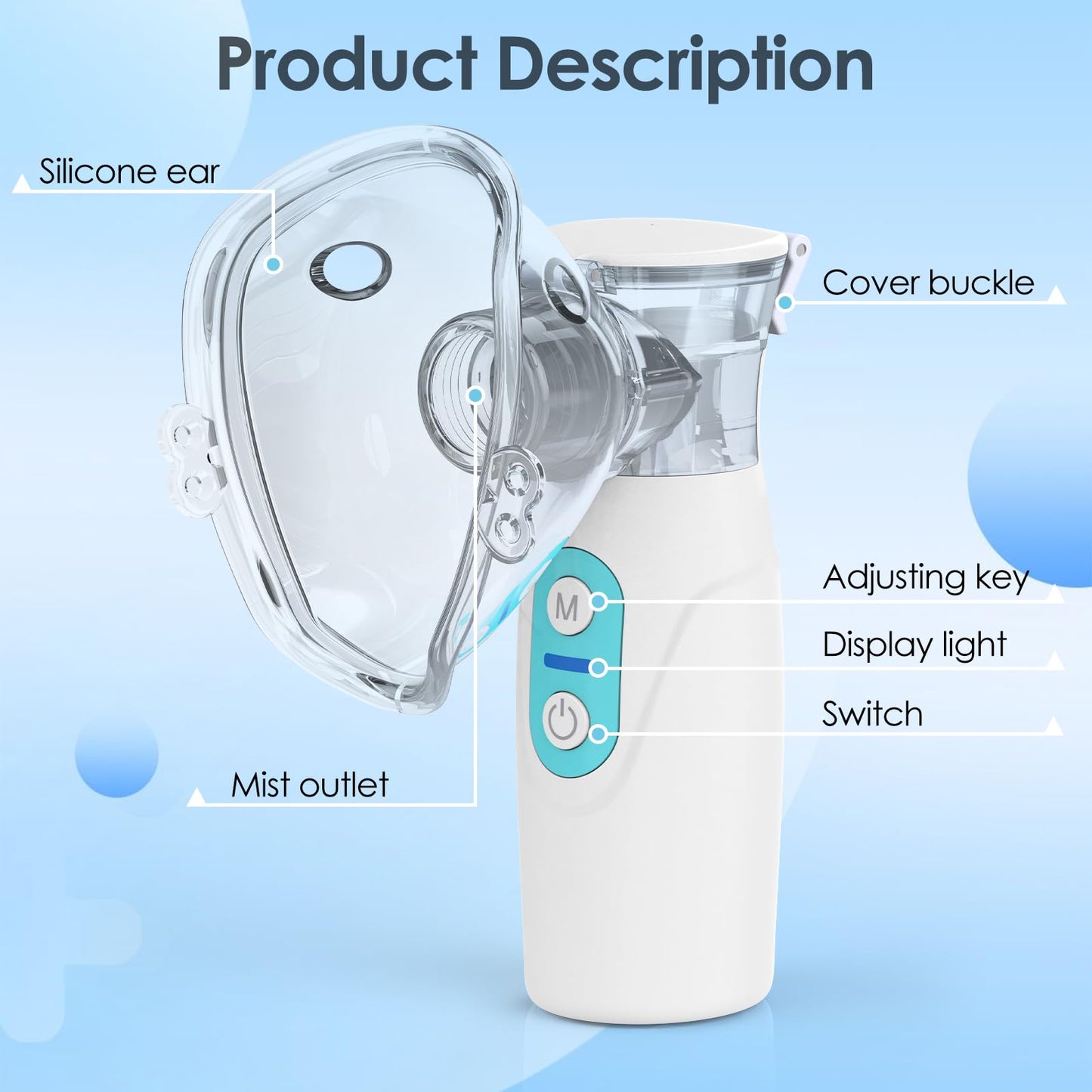Ultrasonic Nebulizer, Model Ne-520 Portable Nebulizer for Adults and Kids, Nebulizer Machine with Two Modes and Self-Cleaning Function, Breathing Treatment Machine Nebulizer for Travel & Home