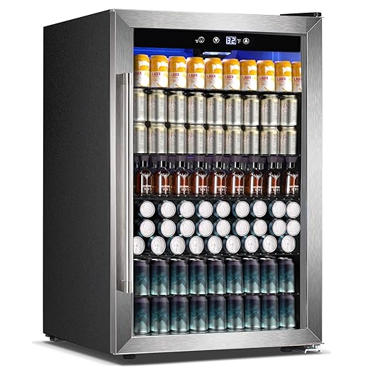 COWSAR 4.5 Cu.Ft Wine Fridge 37 Bottle, ETL Approved Freestanding Wine Cooler 145 Can Beverage Refrigerator with Stainless...
