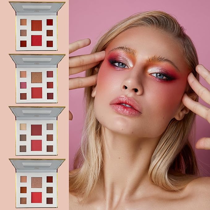 K'APEINE Eyeshadow Kit-4pcs Eyeshadow Palettes 32Colors Makeup Palette Red Brown Eye Shadow Blush Contour Highly Pigment Long Lasting for Women Daily, Parties