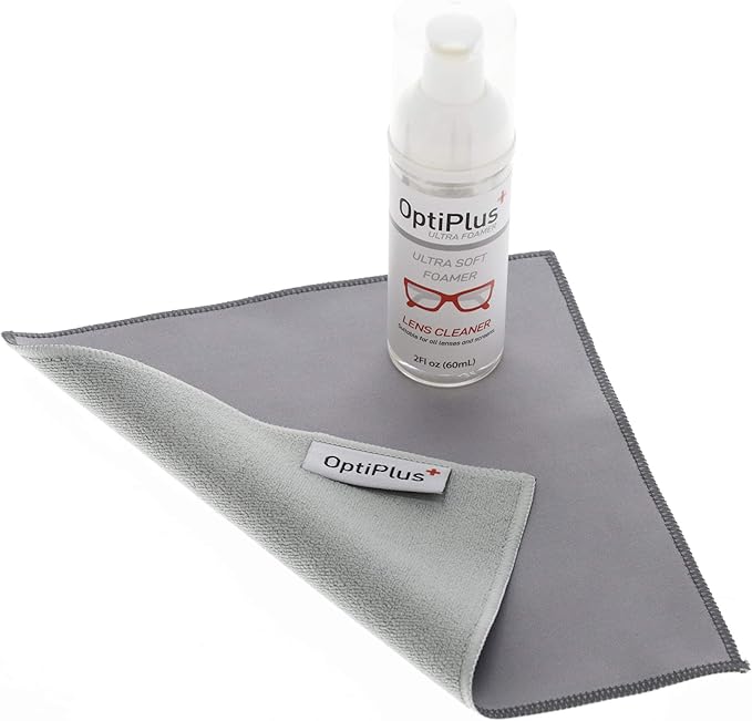 OptiPlus Ultrasoft Foam Lens Cleaner and Dual-Purpose Microfiber Cloth | Streak-Free Glasses Cleaner