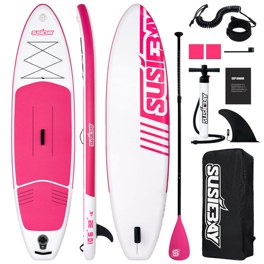 SUSIEBAY Inflatable Stand Up Paddle Board, Pink Paddle Board for Adult & Youth with sup Accessories, Wide Stance for All Levels, Traveling Board, SUP Board,Non-Slip Deck, Double Action Pump