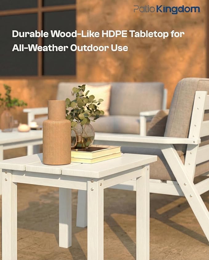 Patio Kingdom 7 Piece Patio Furniture Set, HDPE Outdoor Sectional with Gray Washable Thick Cushions, Coffee Table & Side Table, Patio Conversation Sets for Lawn, Garden, Porch, Balcony (White Frame)