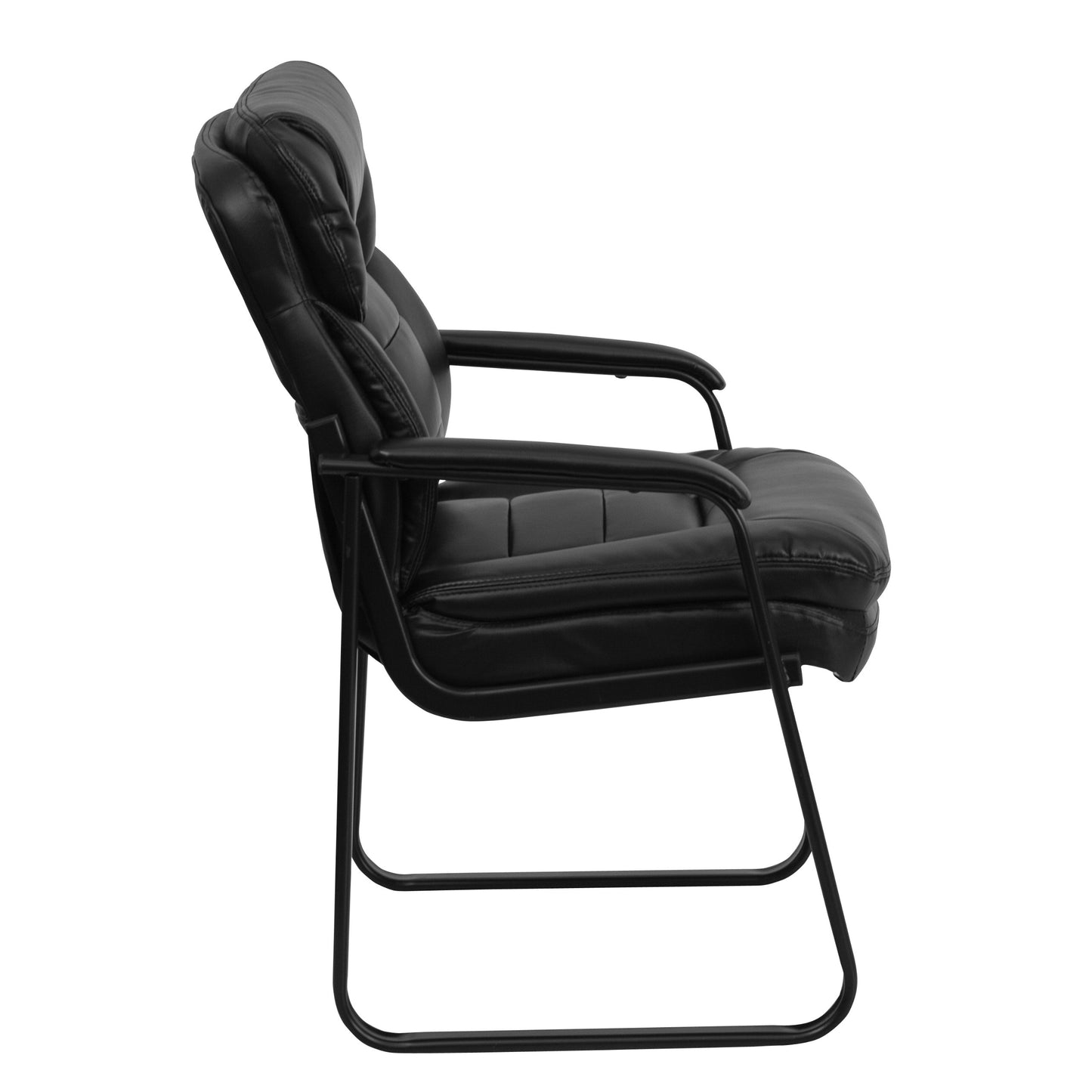 Flash Furniture Isla LeatherSoft Executive Side Reception Chair with Padded Arms and Sled Base, Upholstered Side Chair for Living Room/Office, Black