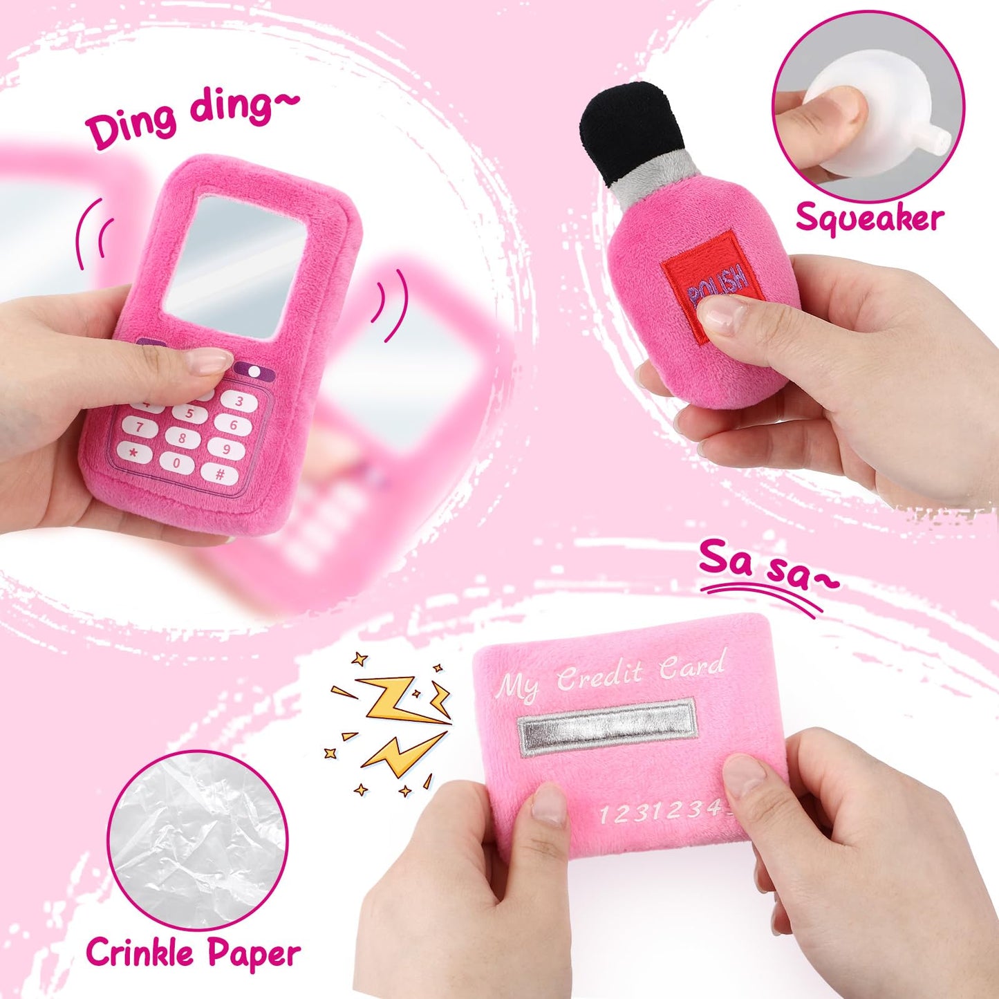 Golray Plush Toddler Purse Baby Girl Pretend Play Toy - 10 Pcs My First Purse with Soft Sensory Toy Smartphone/Crinkle Makeup Beauty Playset for Toddler Baby Girl Christmas Birthday Gift Ages 3 4 5