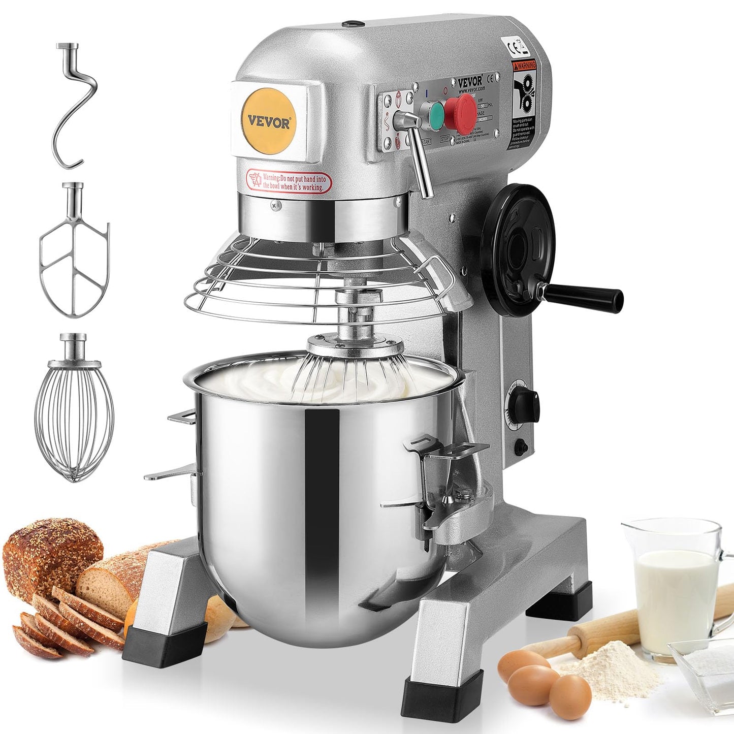 VEVOR Commercial Food Mixer, 20Qt Commercial Mixer with Timing Function, 750W Stainless Steel Bowl Heavy Duty Electric Food Mixer Commercial with 3 Speeds Adjustable 108/199/382 RPM, Dough Hook Whisk
