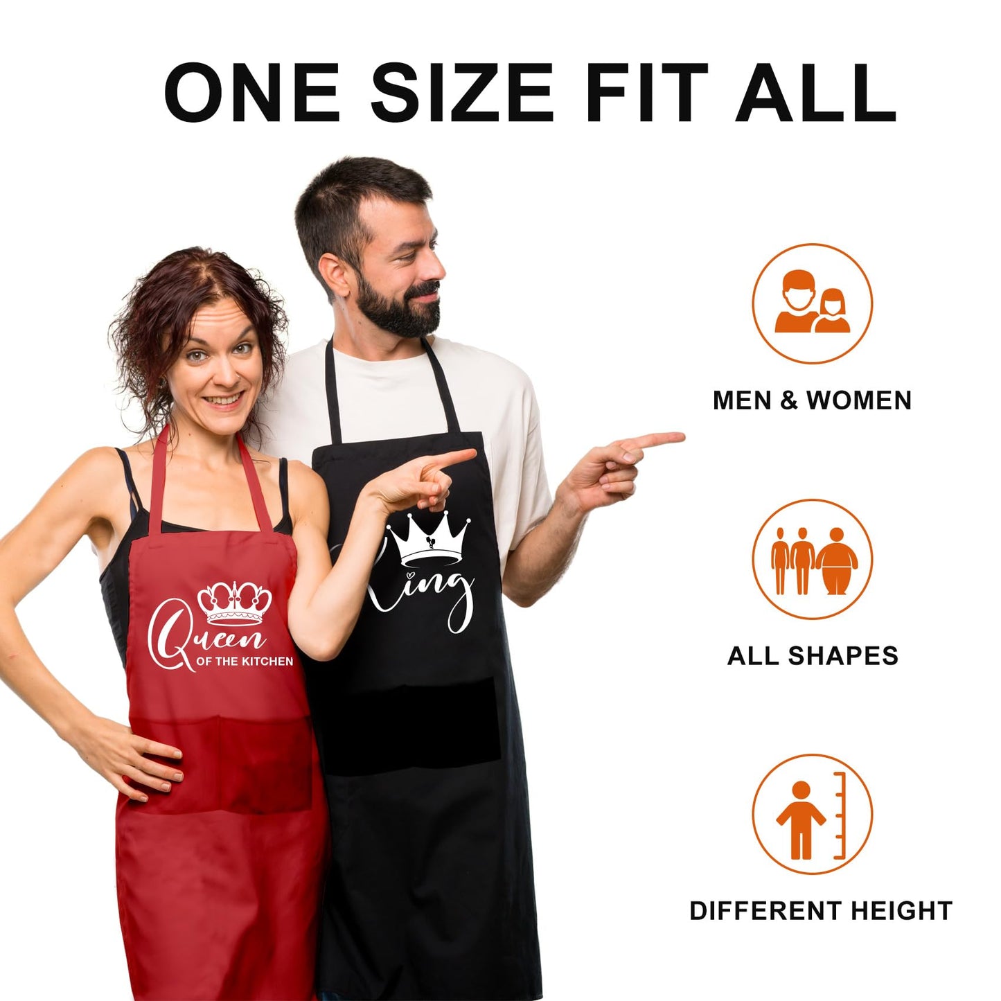 OARSE King Queen Apron Set Couple Aprons for Valentine's Day gifts His and Her Aprons for Couples