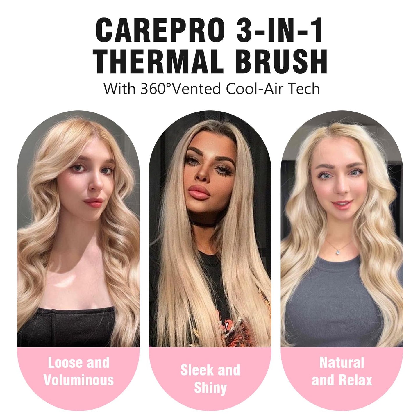 Thermal Brush for Blowout Look, Zavarea CarePro 1.5 Inch Negative Ion Thermal Brush, Heated Styling Tool with Cool-Air Tech for