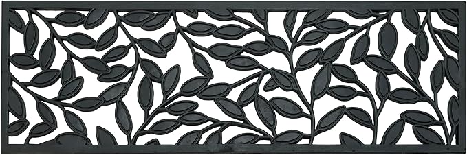 Set of 4 Rubber Stair Tread Mats 30 x 10 Inch Anti-Slip Outdoor Rug, Black – Leaf Pattern
