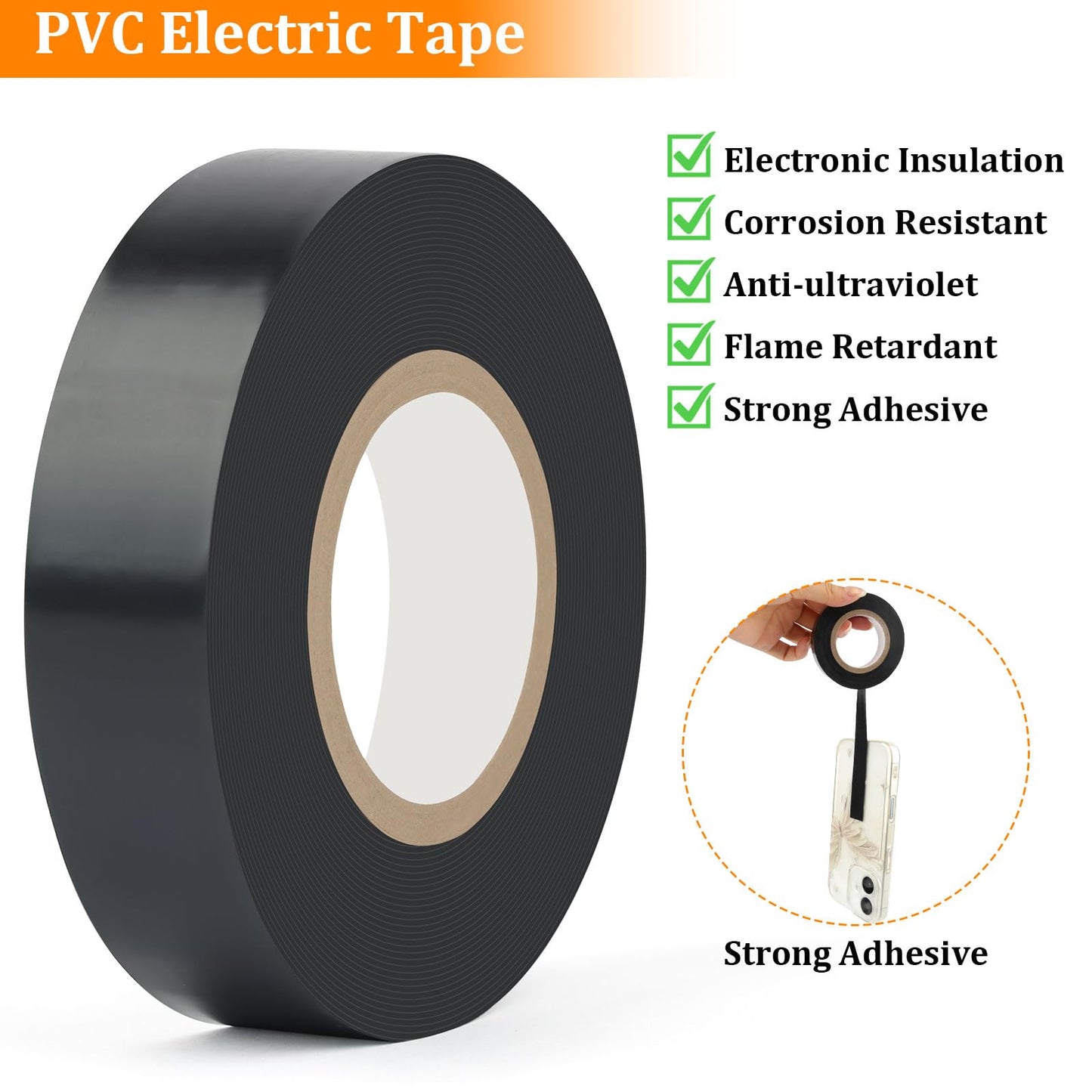 Okxiri 6 Pack Black Electrical Tape, 66 Ft Waterproof Electric Tape Black High Temperature for Repairs, Adhesive, Insulating Electrical Tape for Home Outdoor, Electrical Tools and Accessories